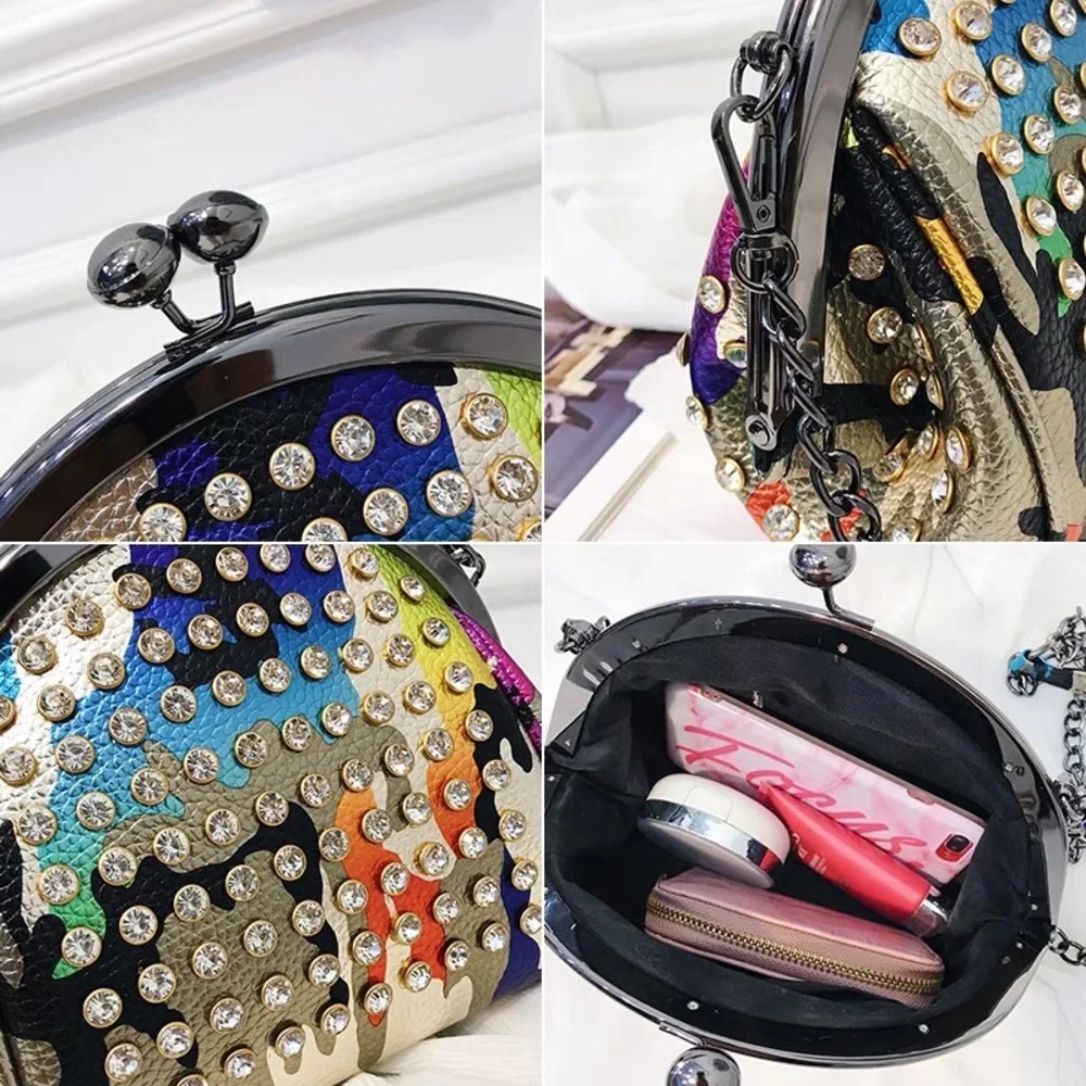 Lady Chic Rhinestones Kiss Lock PU Leather Chain Shoulder/Crossbody Bag - Picture 8 of 8